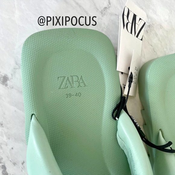 ZARA PADDED LEATHER SANDALS MINT GREEN 8/9 - Picture 10 of 12